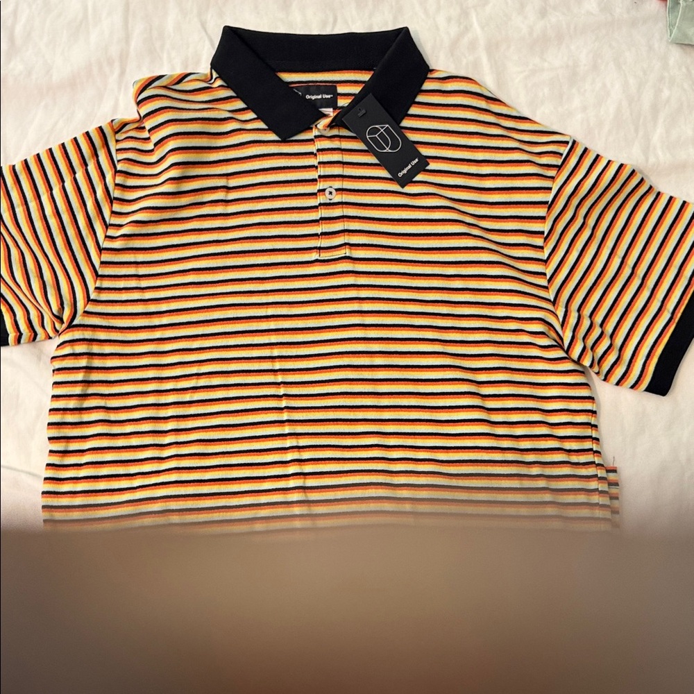 Original Use Men's Short-Sleeve Striped Polo in Yellow & Black